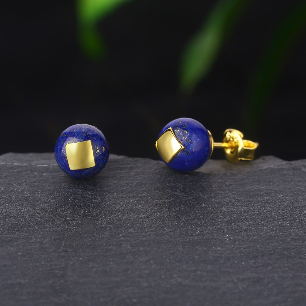Sphere Lapis stud with splash of gold