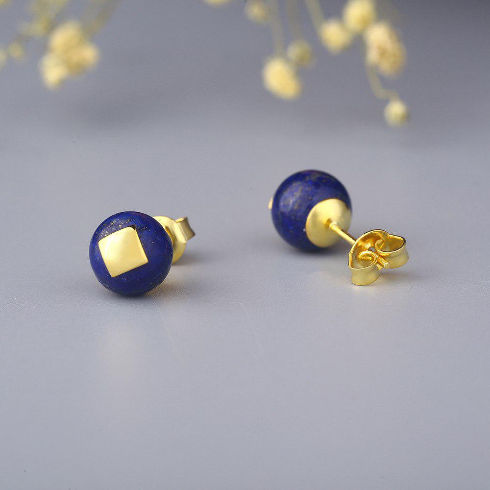 Sphere Lapis stud with splash of gold
