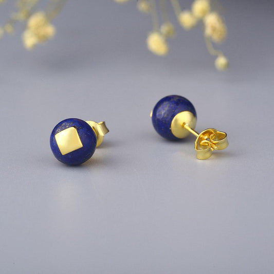 Sphere Lapis stud with splash of gold